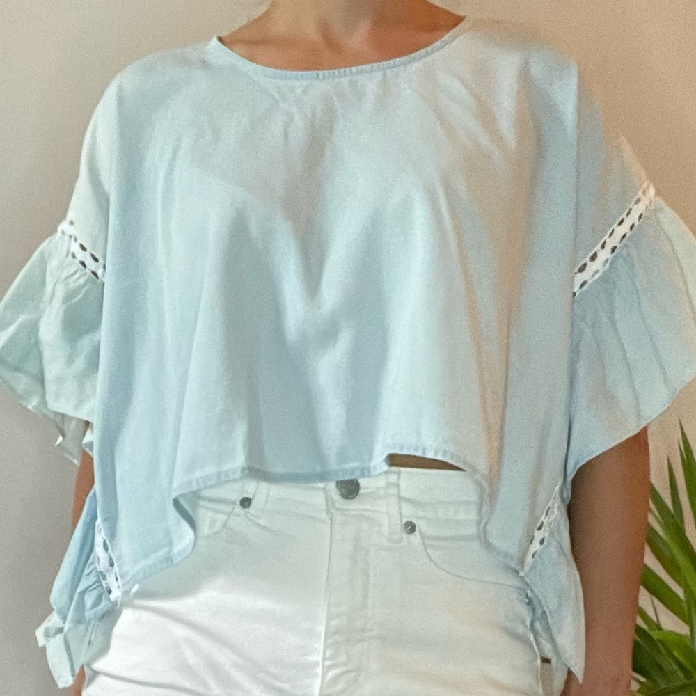BCBGeneration Light Wash Top with Ruffles
